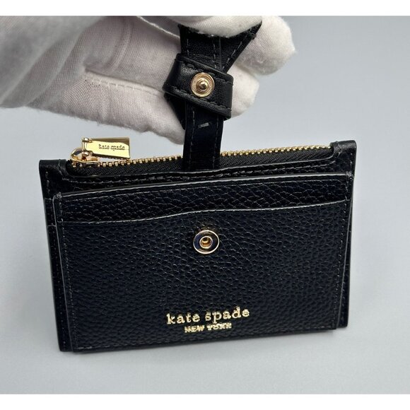 Kate Spade KH156 Knott Zip Card Holder Black Pebbled Leather Gold Hardware NWOT - Picture 9 of 15